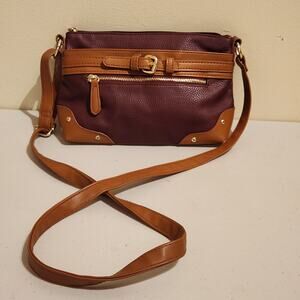 Burgundy & Tan Faux Leather Crossbody Purse Fall 2025 Trending Colors